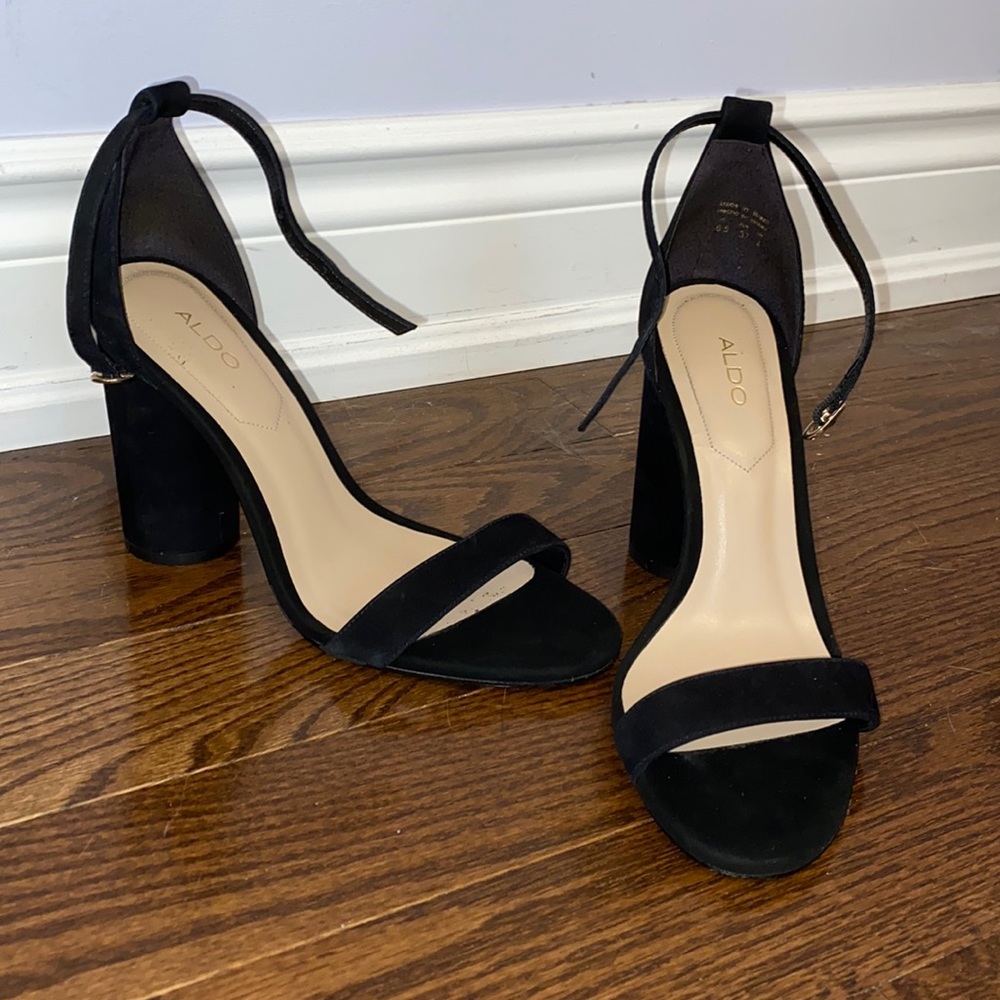 Black Suede 3.25” Round Heeled Sandal